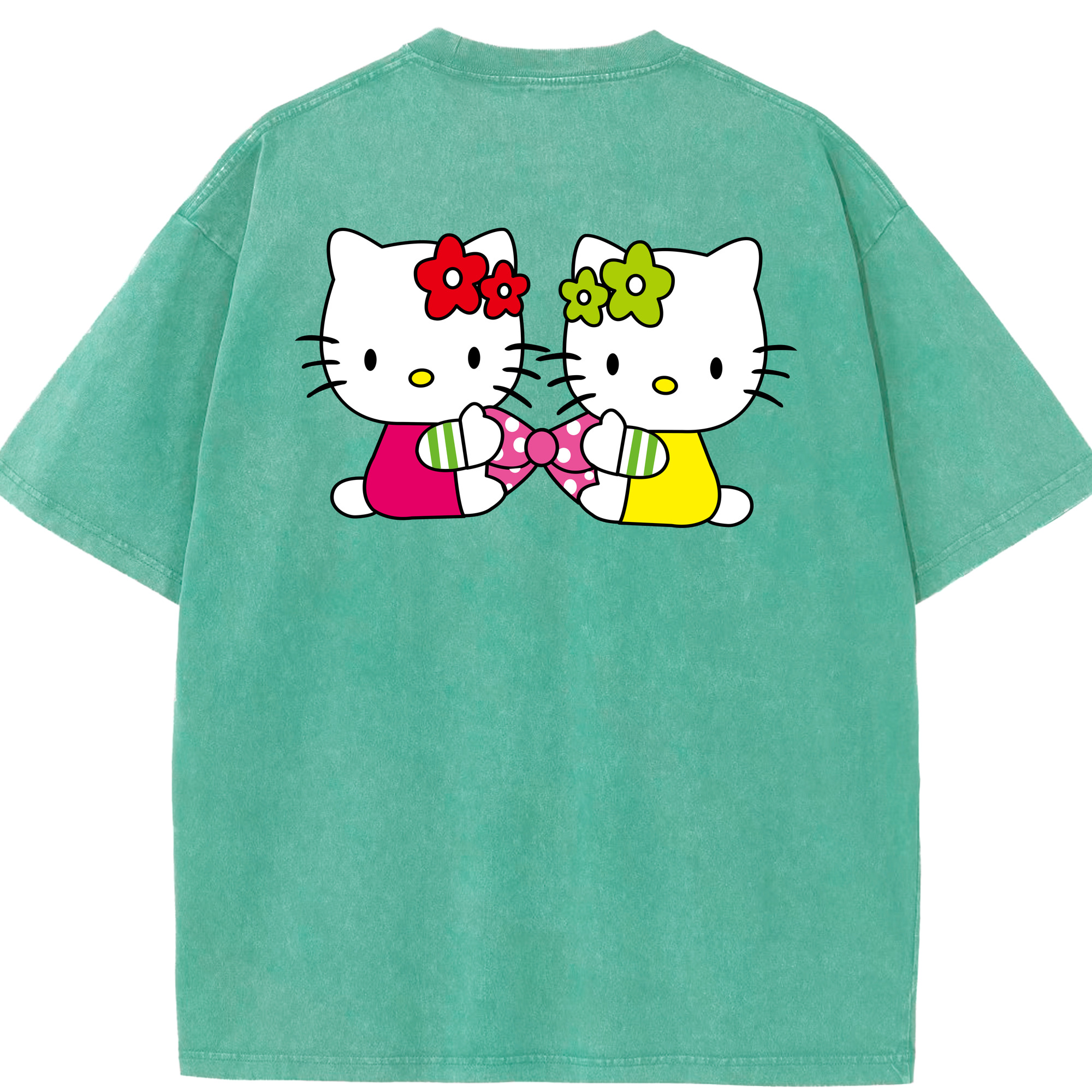 （画像用） Hello Kitty ハローキティ 綿100% ヴィンテージ風 半袖Tシャツ（背面プリント）